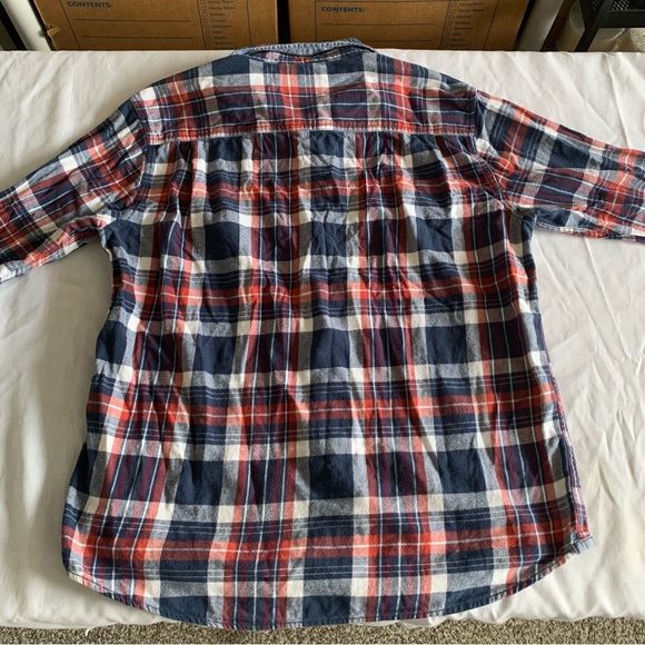 J. Peterman Flannel Shirt Mens Sz XL Red Blue Plaid Tartan Long Sleeve Button Up - Picture 6 of 12